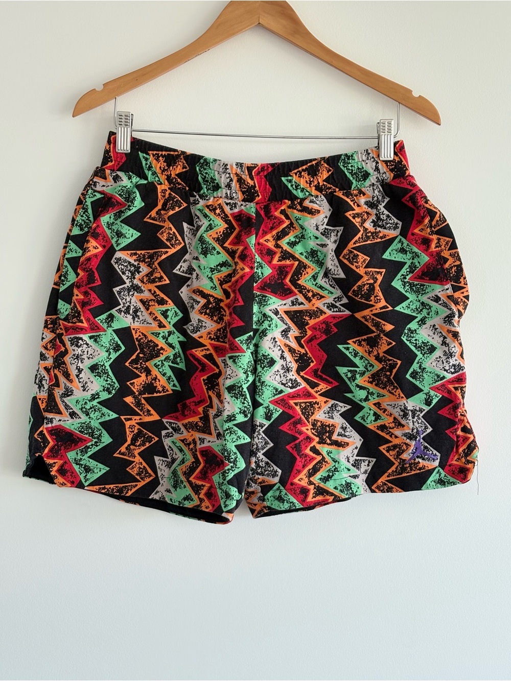 Jordan Men's Black Sweat Shorts with Neon Zigzag Print